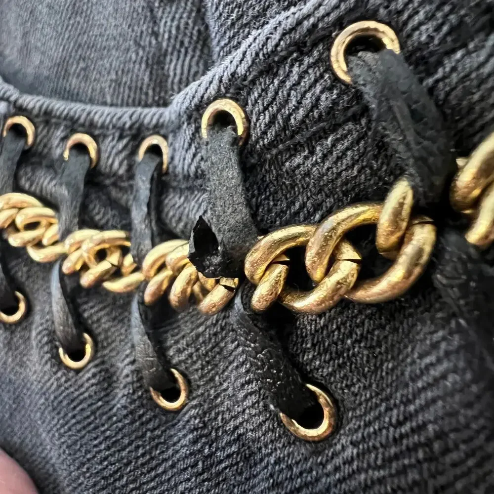Rock & Republic Berlin Mid Rise Slim Straight Jeans Womens 12M Black Gold Chain - Picture 7 of 12